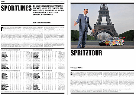 Traffic News-to-go, June edition in 2010. Page 6: Article on "Sportlines" on Sparklines in sports reporting, page 7: Article "Spritztour" about Jeff Koons.