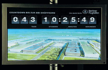 Countdown im Besucherzentrum des Flughafen Berlin-Brandenburg. Quelle: FAZ, 24.05.2012, Seite 3.