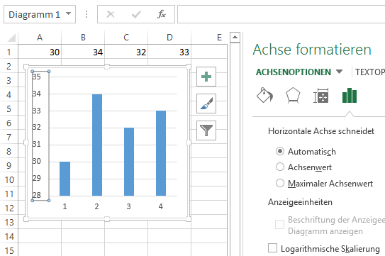 Achsenoptionen in Microsoft Excel 2013