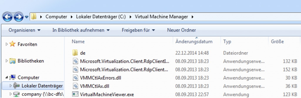 Ordnerdarstellung mit dem Programm „VirtualMaschineViewer.exe“ auf den lokalen PC