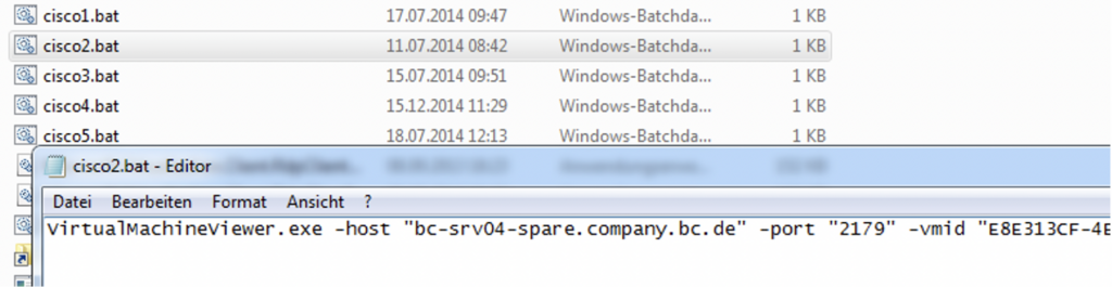 Aufruf der virtuellen Rechner über eine .bat-Datei