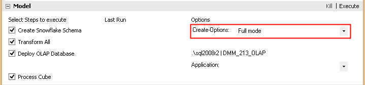 Selektionsmöglichkeit der Create-Snowflake-Modi in der GUI