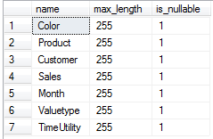 Abbildung 3 Ermitteln der Spalten vom Typ varchar der Tabelle T_Import_Deckungsbeitragsrechnung 