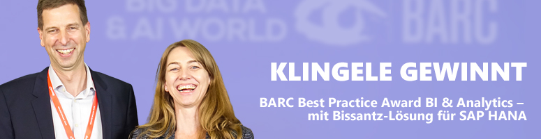 Klingele gewinnt BARC Best Practice Award BI & Analytics – mit Bissantz-Lösung für SAP HANA, https://www.bissantz.de/news/klingele-gewinnt-best-practice-award-mit-loesung-fuer-sap-hana/