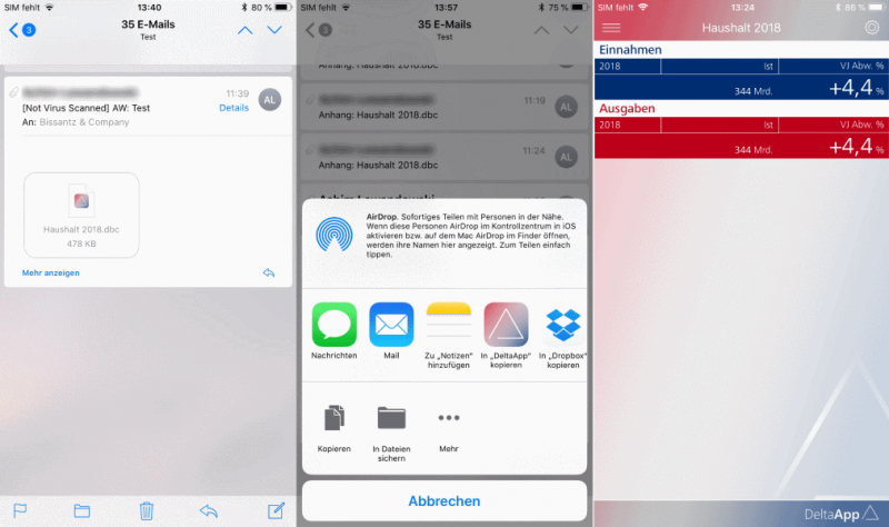 Vom E-Mail-Anhang in die DeltaApp mit zwei Taps