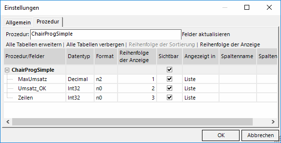 Alle Spalten sollen in Listenform angezeigt werden!