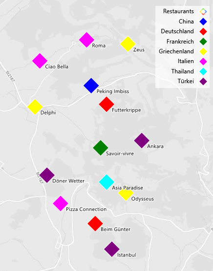 In der Geo-Analyse mit Einfärbung nach Elementeigenschaftswerten erhalten gleiche Werte gleiche Farben.