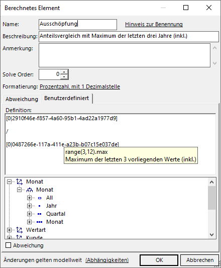 Berechnetes Element als Quotient aus Aktuell und dem Maximum