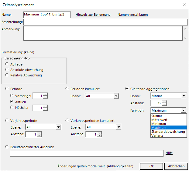 Zeitanalyseelemente können in DeltaMaster auch Funktionen von gleitenden Fenstern sein!