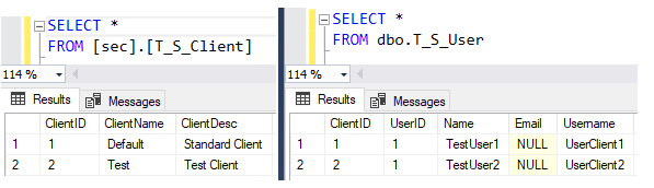 3 Inhalt der Tabellen T_S_Client (2 Mandaten) und T_S_User (2 Benutzer)