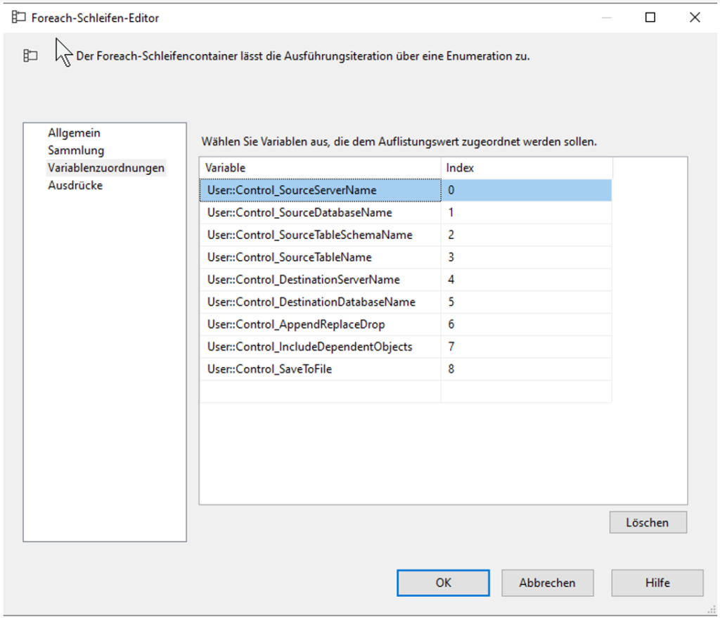 Variablenzuordnung im „Foreach-Schleifencontainer“