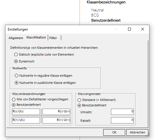 Bei der Portfolioanalyse vergeben wir Klassenbezeichnungen nach Wunsch und können die Klassengrenzen frei wählen.