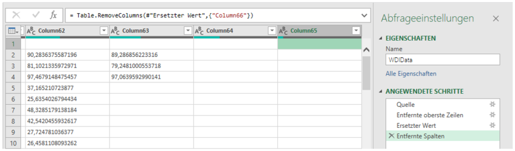 Bereinigte Tabelle in Excel