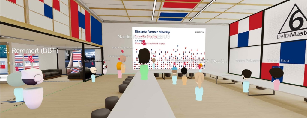 Avatare im virtuellen Vortragssaal von Frame beim Get-together des Partner-Meet-ups 2021 von Bissantz