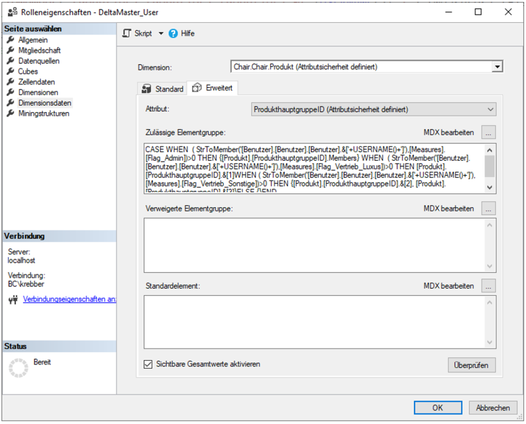 Konfiguration der Rolle "DeltaMaster User" für OLAP-Berechtigungen ohne anwendungsspezifische AD-Gruppen