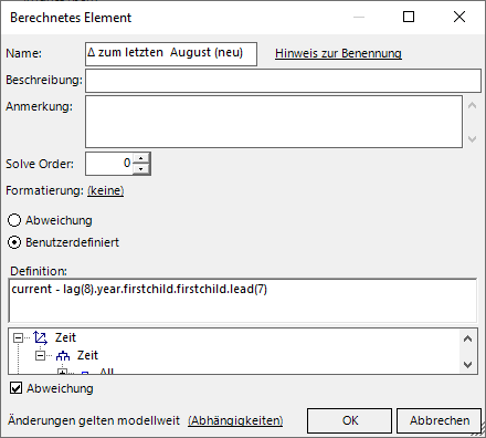 Zeitanalyseelemente einsetzen: Direkte Definition im berechneten Element