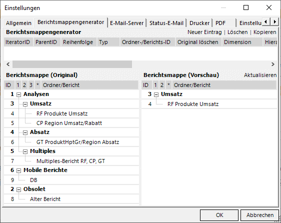 Berichtsmappengenerator mit Ordner Umsatz, aber ohne den Comparatorbericht