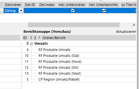 Diesmal werden die 4 Berichte ohne Unterordner angelegt.