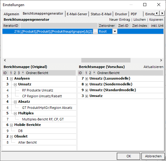 Die drei Ordner landen effektiv am Anfang der Sitzung