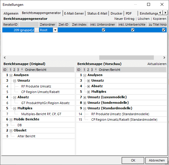 Iterationen über Produkthauptgruppen mit Zielordner = Root