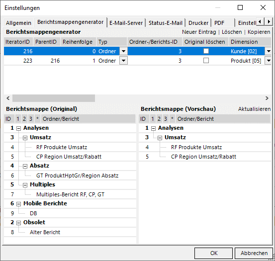 Vorschau ohne aktivierte Einträge