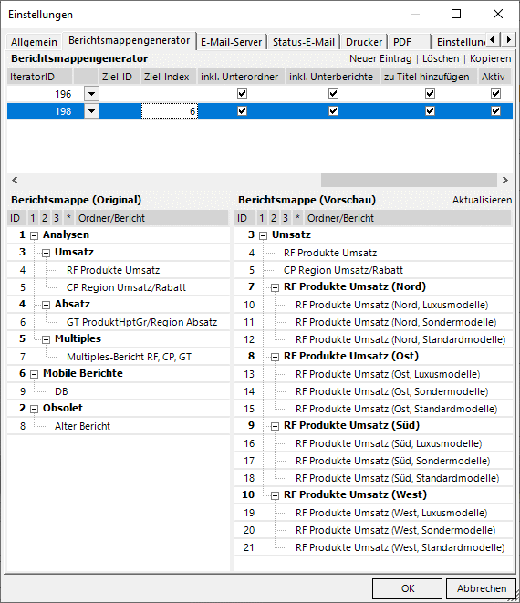 Richtige Reihenfolge über geeigneten Ziel-Index