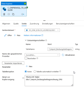 Senke-Einstellungen für Azure-SQL-Datenbank