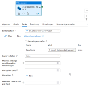 Senke-Einstellungen für ADLS