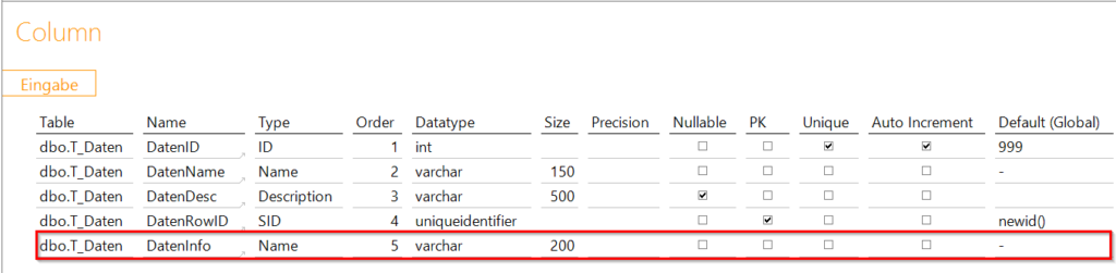 Hinzufügen der neuen Spalte „DatenInfo“