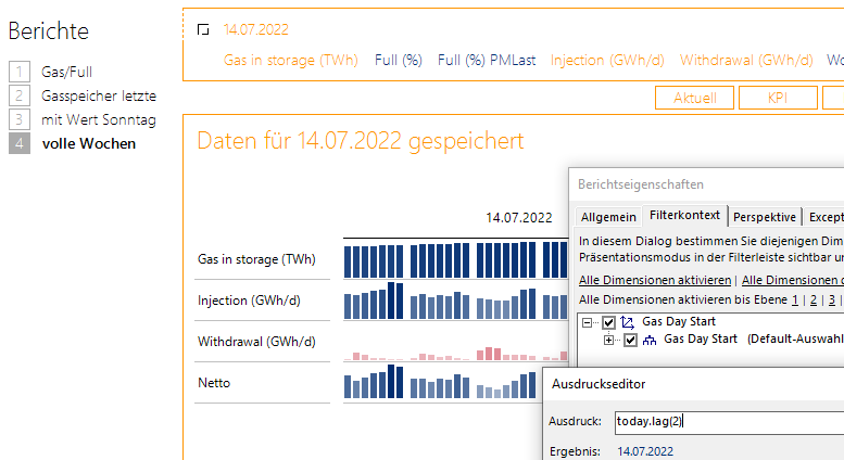 Bericht fix auf Daten vom 14.7.2022 gespeichert