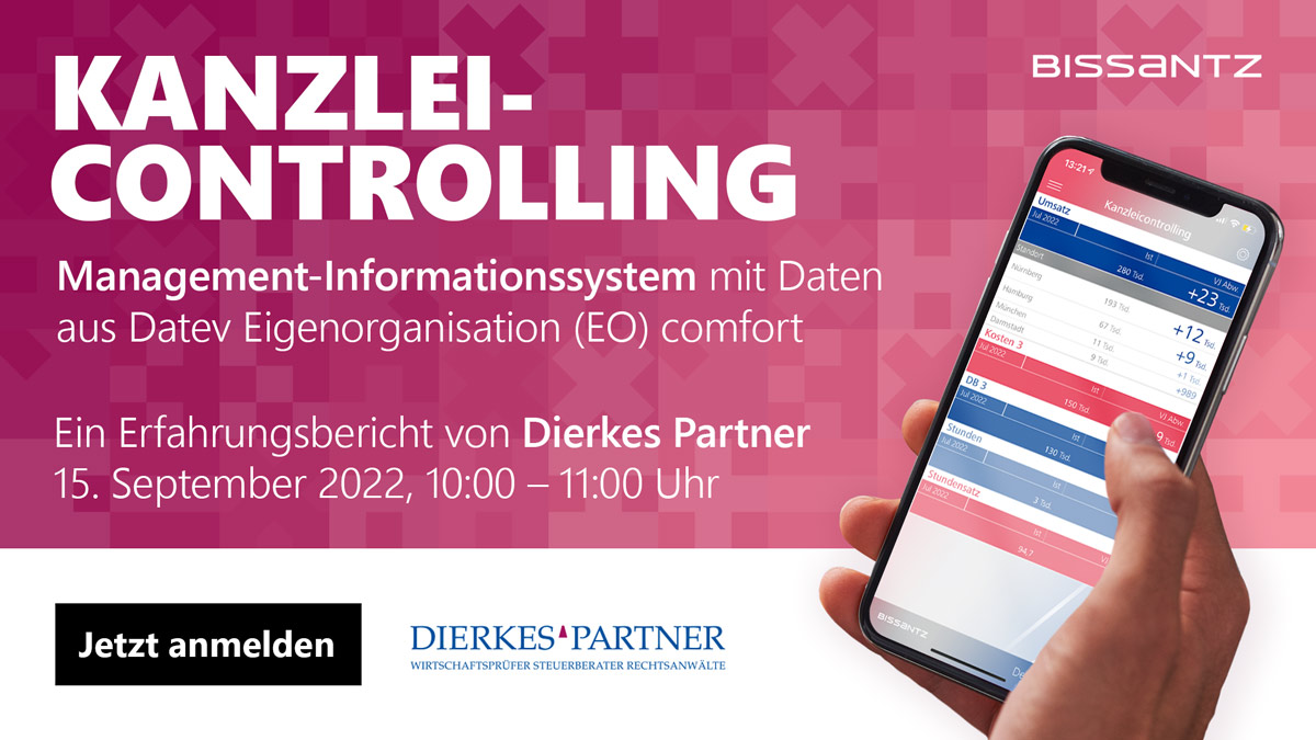 Business Intelligence: Kanzleicontrolling mit Bissantz und Dierkes Partner am 15.9.2022