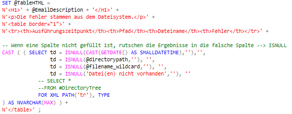 Code-Beispiel für die Ausgabe einer in HTML definierten Tabelle