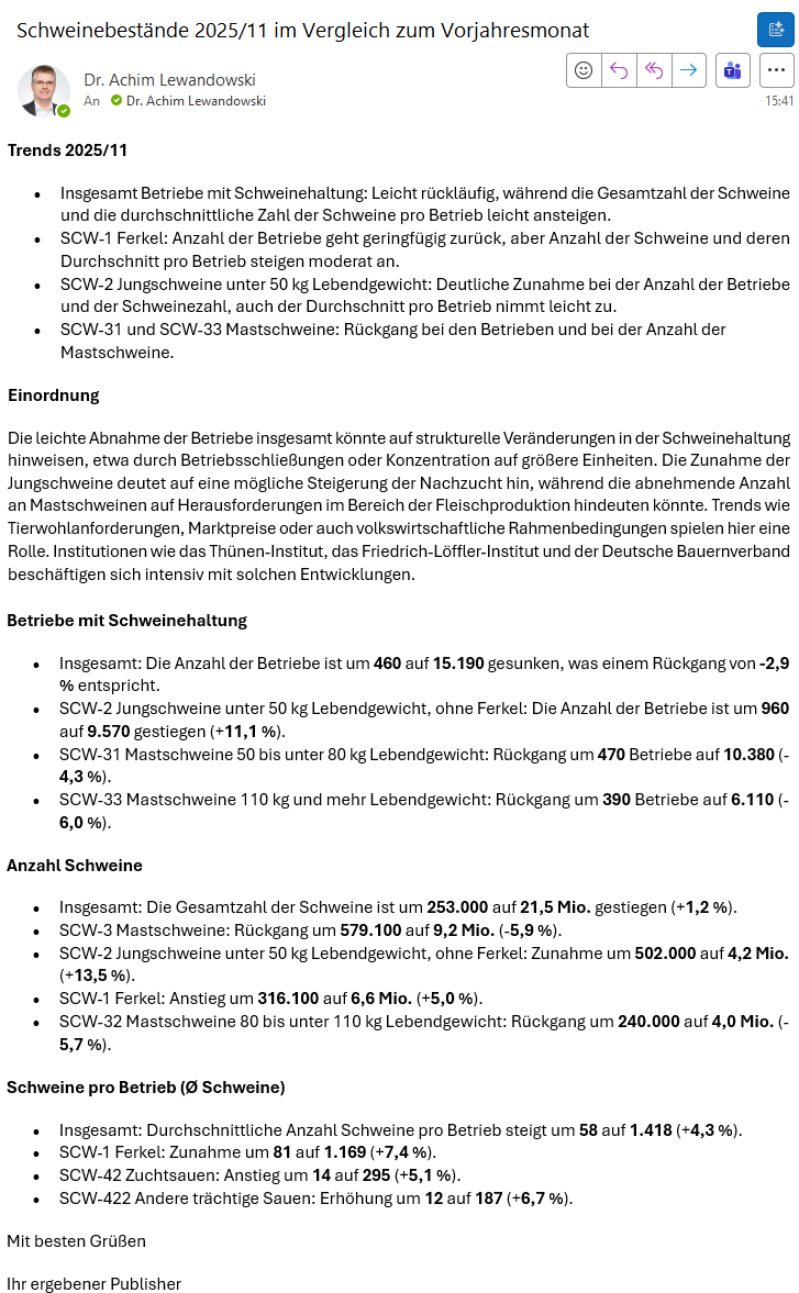 Der komplette Inhalt der KI-generierten E-Mail