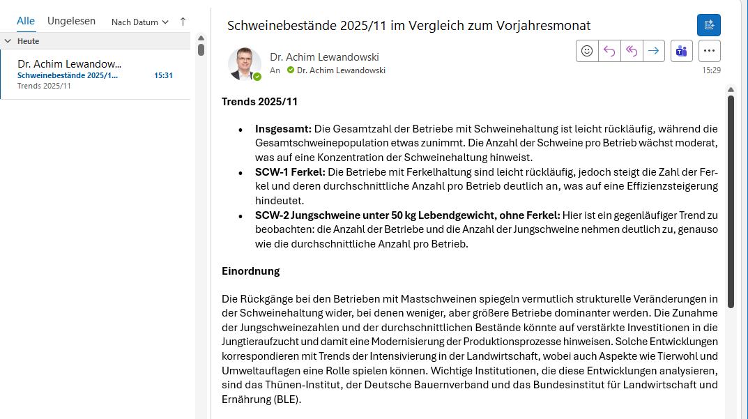 Post ist da: Trends bei den Schweinebeständen