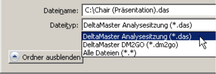 Speicherung der Analysesitzung als DAS- oder als DM2GO-Datei