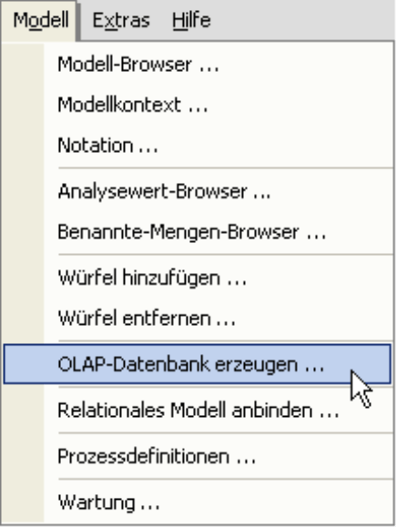 OLAP-Datenbank erzeugen im Menü Modell
