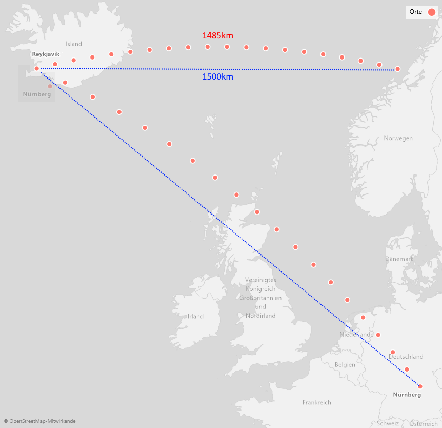 Von Nürnberg nach Reykjavik und dann 1500 km entlang des Breitengrades nach Osten